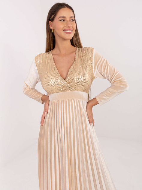 Jasnobeżowa maxi sukienka z cekinami