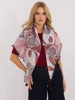 Hurt Ciemnobrązowo-czerwona chusta z frędzlami