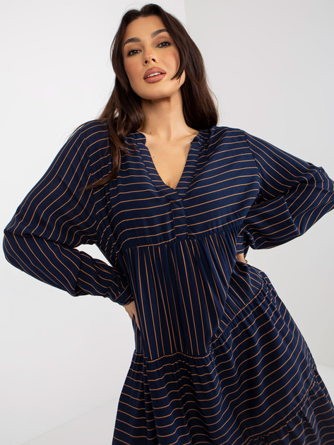 Hurt Granatowa luźna sukienka w paski z wiskozy SUBLEVEL