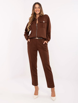 Brown casual set with a zip-up hoodie.