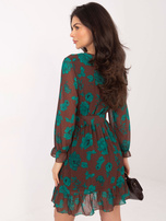 Brązowo-zielona sukienka z falbaną Loriella