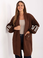 Brown long cardigan with contrasting sleeves.