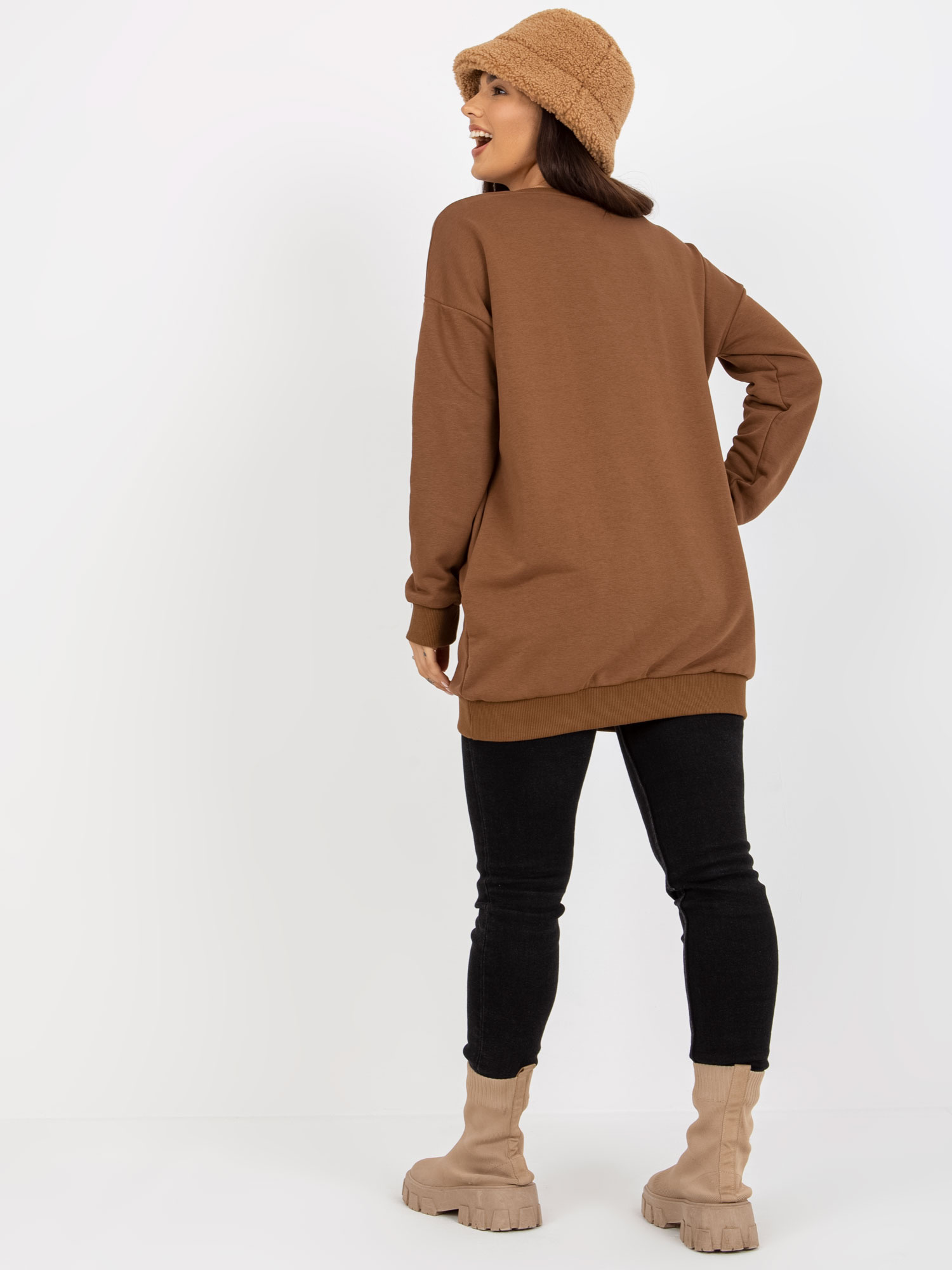 Brązowa długa bluza basic bez kaptura