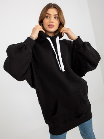 Hurt Black long basic sweatshirt in oversized cut.