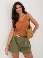 Ciemnopomarańczowy top z koronką RUE PARIS 