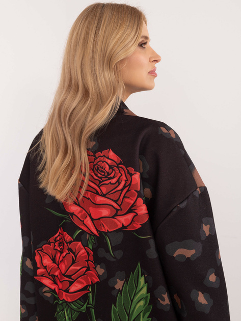 Hurtownia Czarny damski płaszcz z nadrukiem i dżetami