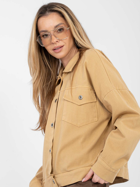 Camelowa jeansowa kurtka z zapięciem na guziki RUE PARIS