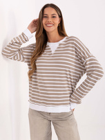 Ciemnobeżowo-biała bluzka oversize z modalu