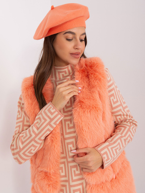 Hurt Brzoskwiniowy beret zimowy z kaszmirem