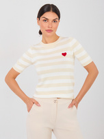 Light beige women's striped sweater.