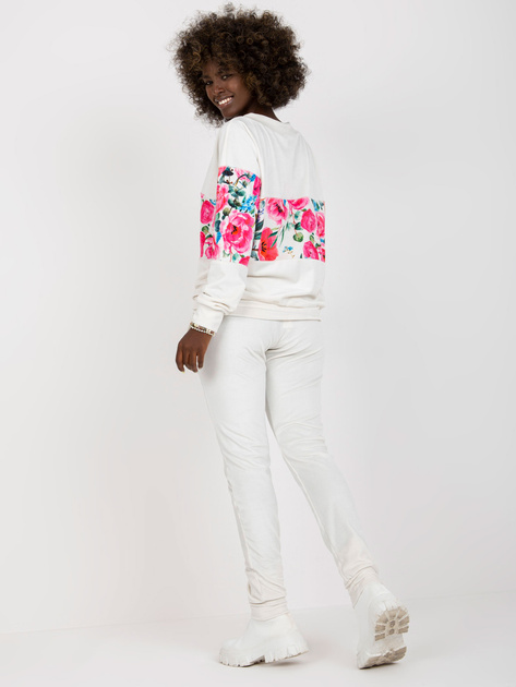 Hurt Biały dwuczęściowy komplet welurowy z nadrukiem RUE PARIS