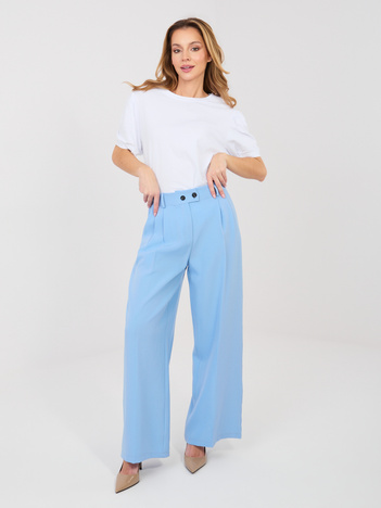 Pastelowe niebieskie garniturowe spodnie z kieszeniami RUE PARIS