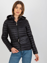 Hurt Black transitional quilted jacket with a bag and a hood.