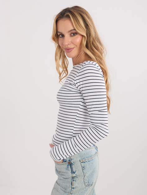 Ecru-czarna krótka bluzka z dekoltem na plecach