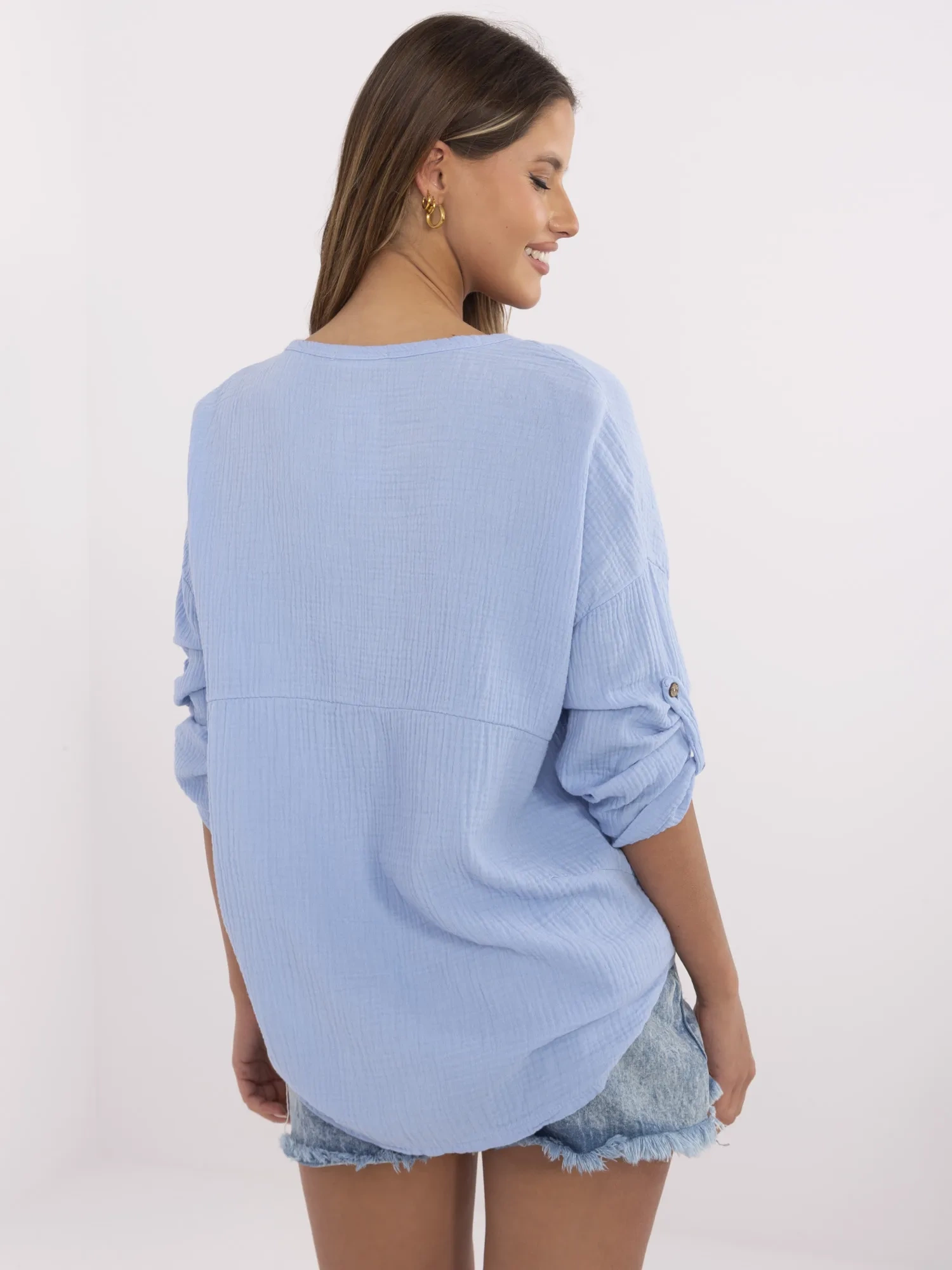 Light blue muslin women's cotton shirt.