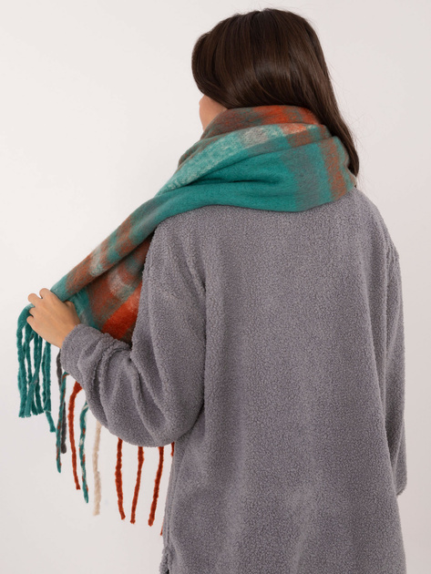 Hurt Zielono-pomarańczowy damski szal z frędzlami