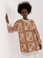 Hurt Camelowy sweter oversize z printami