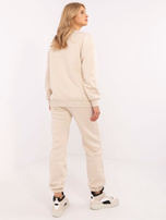 Hurt Beżowy dwuczęściowy komplet z jeansową wstawką
