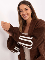 Brown long cardigan with contrasting sleeves.