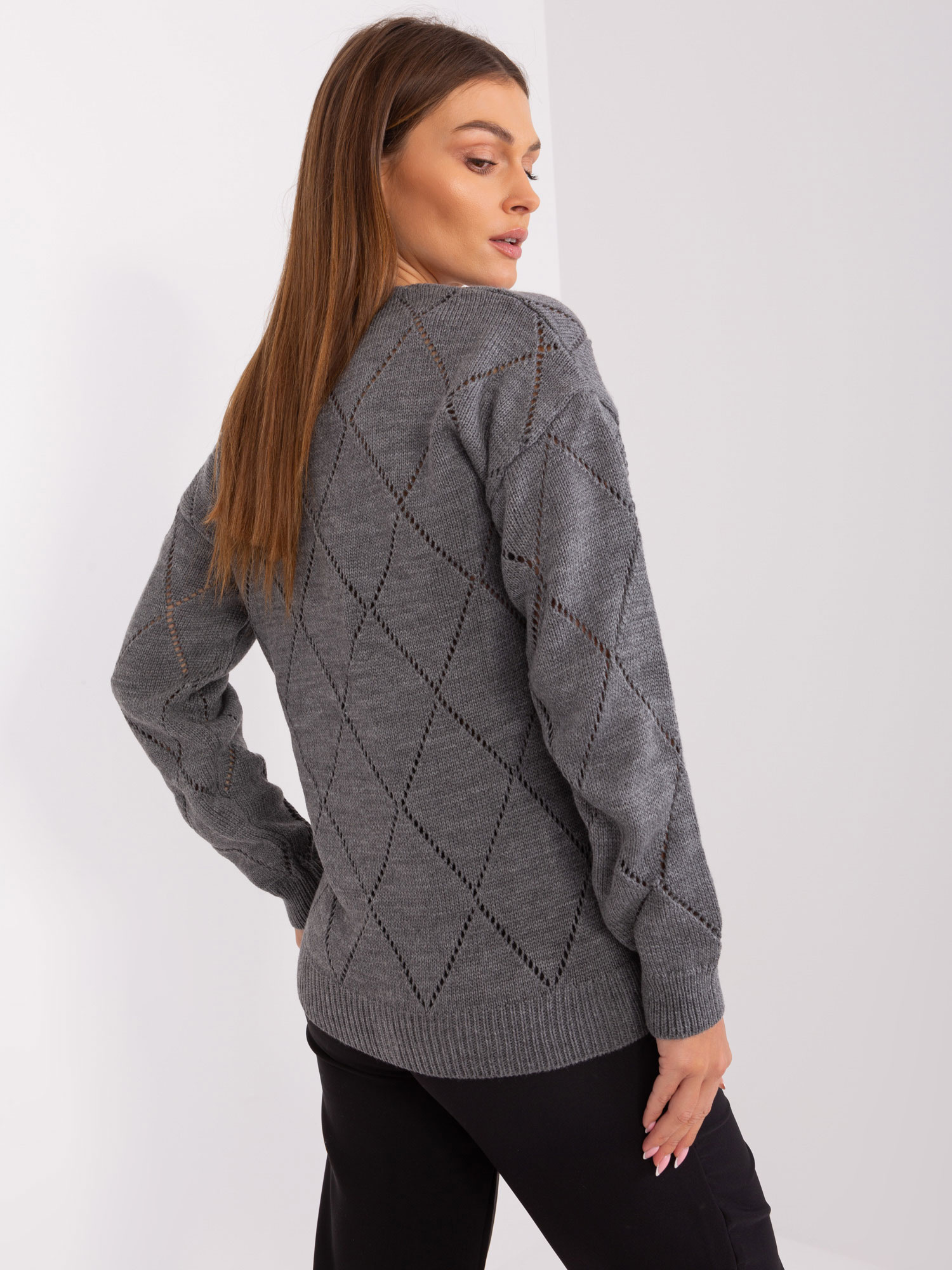 Hurt Ciemnoszary ażurowy sweter z domieszką wełny RUE PARIS 