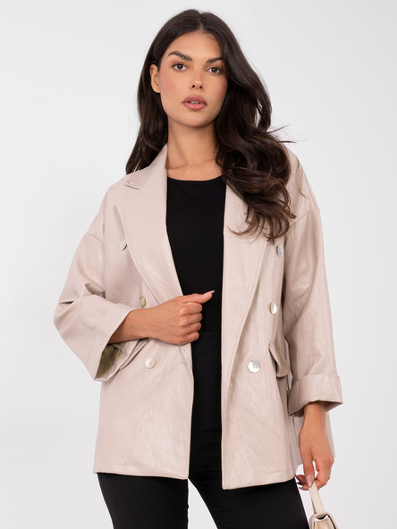 Beżowa casualowa marynarka z ekoskóry RUE PARIS