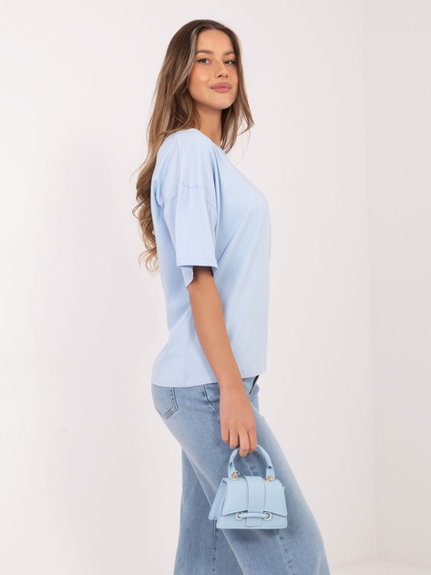 Jasnoniebieski bawełniany t-shirt basic RUE PARIS