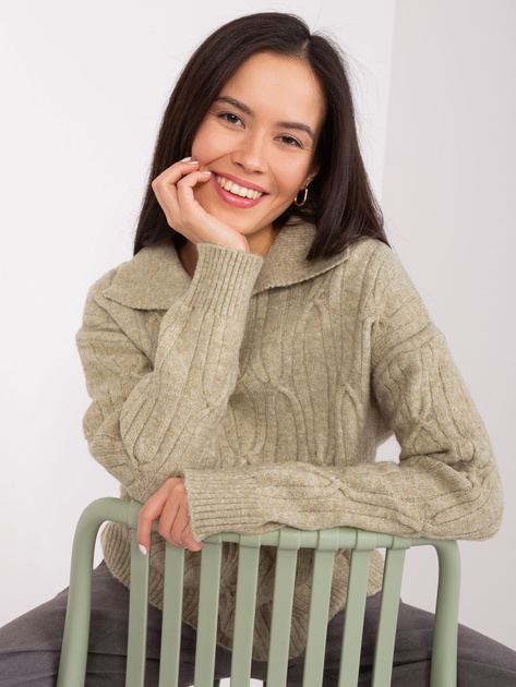 Hurt Khaki damski sweter z warkoczami i kołnierzem
