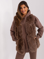 Hurtownia Brązowa futrzana kamizelka z kieszeniami