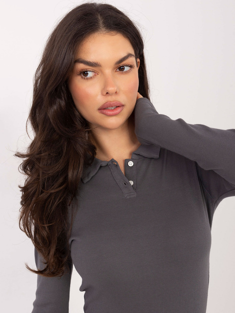 Grafitowa bluzka basic z długim rękawem