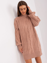 Hurt Brudnoróżowa sukienka dzianinowa z golfem 