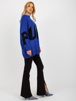 Hurt Kobaltowy długi sweter oversize z napisem RUE PARIS