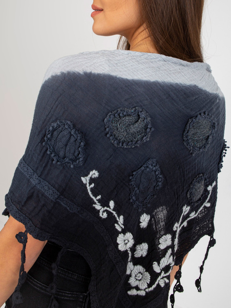 Hurt Granatowa muślinowa chusta z ozdobnym wykończeniem