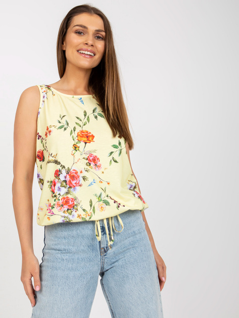 Jasnożółty wzorzysty top z dekoltem na plecach