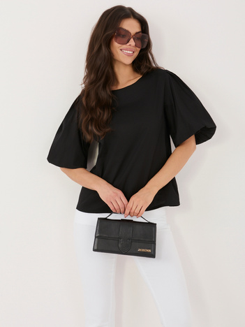 Czarna bluzka oversize z bufiastym rękawem