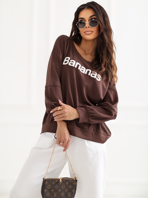 Ciemnobrązowa damska bluza z wypukłym napisem RUE PARIS