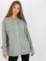 Hurtownia Jasnozielony sweter rozpinany o kroju koszuli 