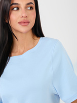 Jasnoniebieski t-shirt z okrągłym dekoltem RUE PARIS 