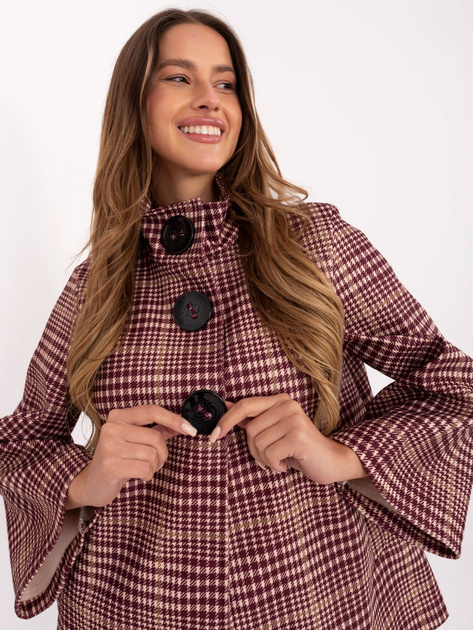 Jasnobeżowo-bordowy płaszcz z szerokimi rękawami