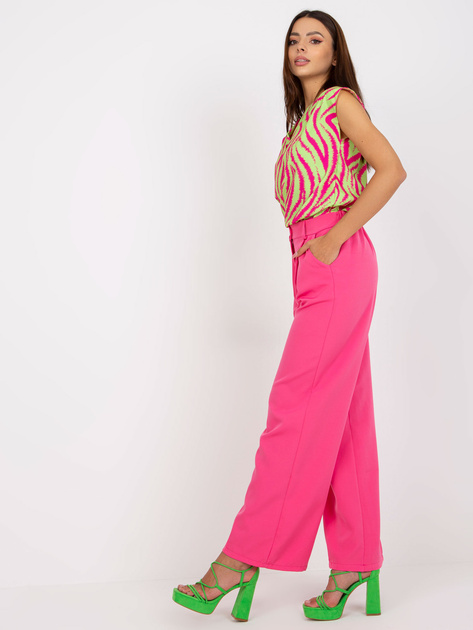 Różowe spodnie z materiału z wysokim stanem