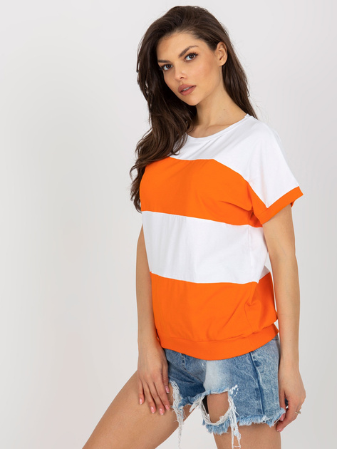 Hurt Biało-pomarańczowa letnia bluzka basic w paski