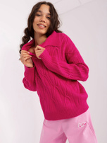 "Großhandel Fuchsien Pullover mit Zöpfen und Kragen"