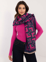Hurt Granatowo-fuksjowy damski szal we wzory