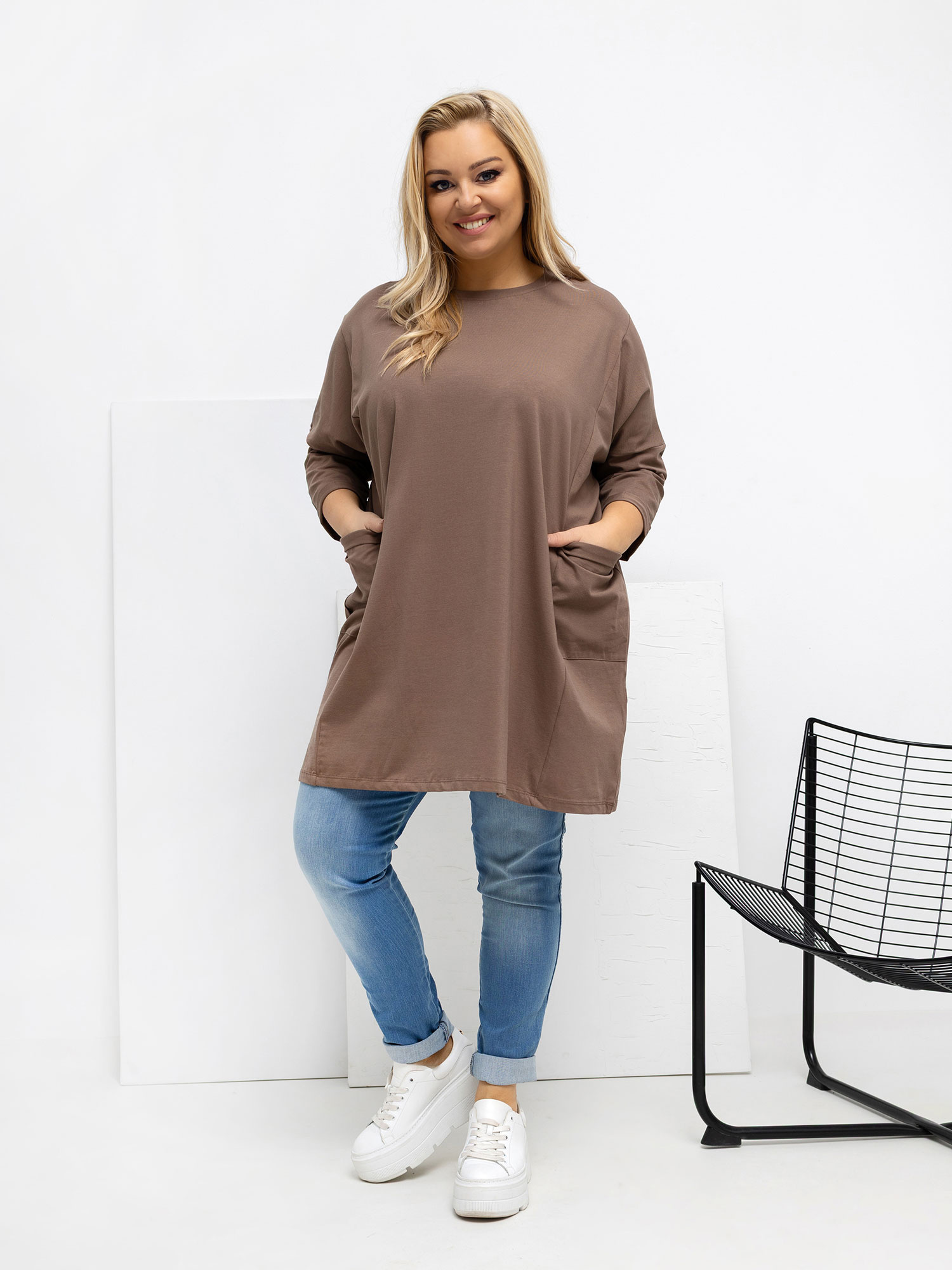 Fango długa bluzka plus size z okrągłym dekoltem 