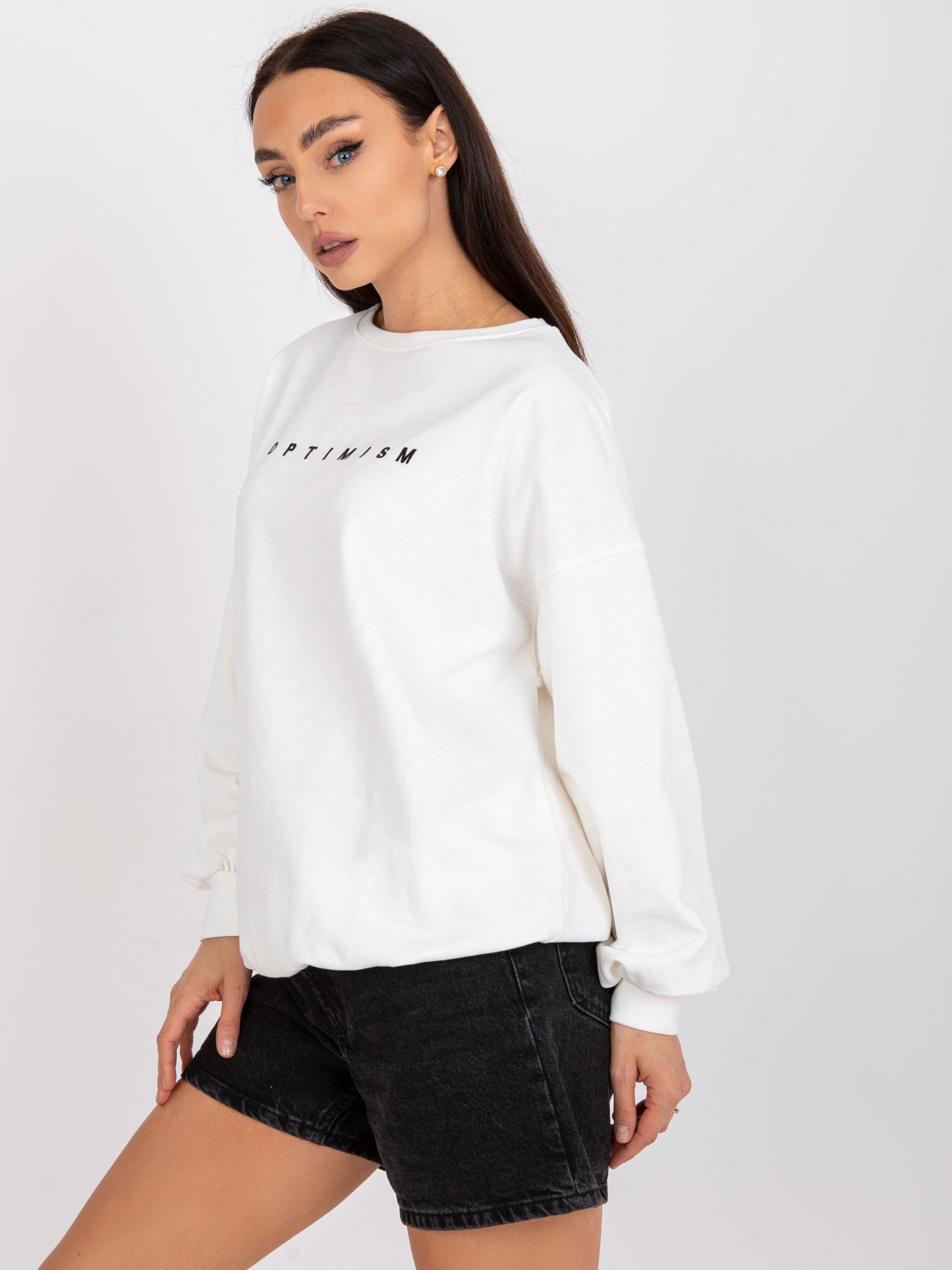 Ecru Sweatshirt ohne Kapuze mit dem Schriftzug Miley.