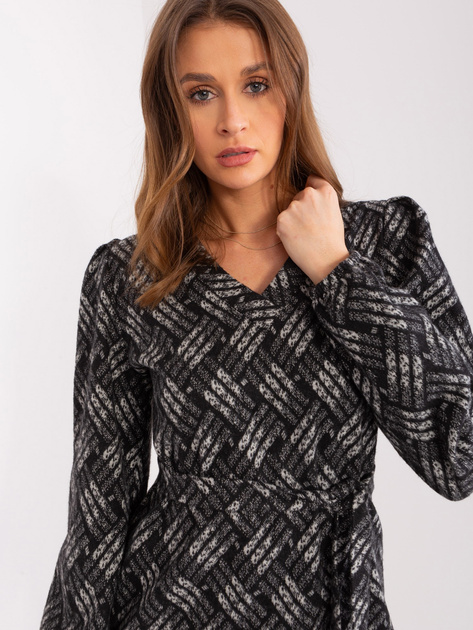 Hurtownia Czarno-szara sukienka damska z długim rękawem