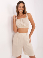 Jasnobeżowy bawełniany komplet na lato RUE PARIS