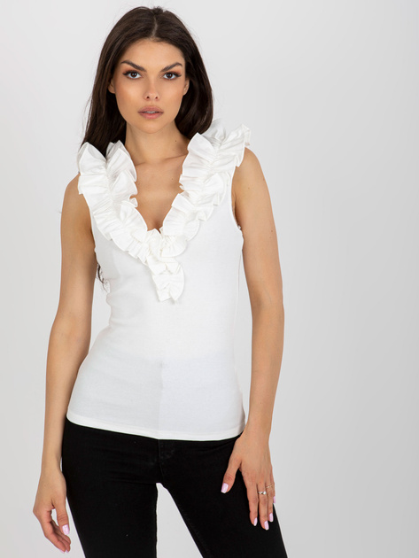 Hurt Ecru prążkowany top z dekoltem na plecach