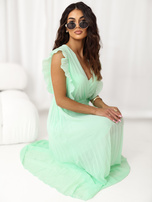 Miętowa plisowana sukienka z paskiem RUE PARIS