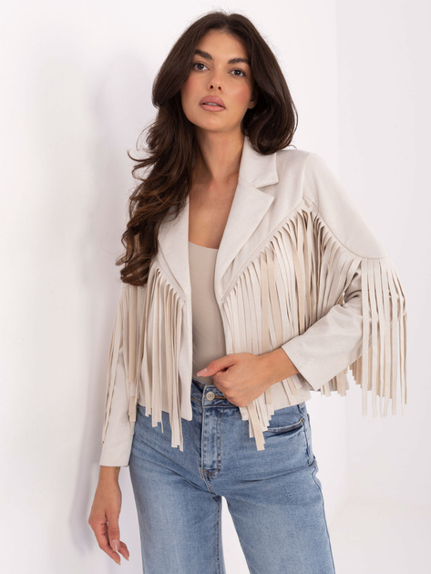 Jasnobeżowa krótka kurtka z zamszu RUE PARIS