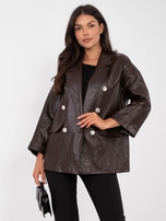 Czekoladowa dwurzędowa marynarka z ekoskóry RUE PARIS 